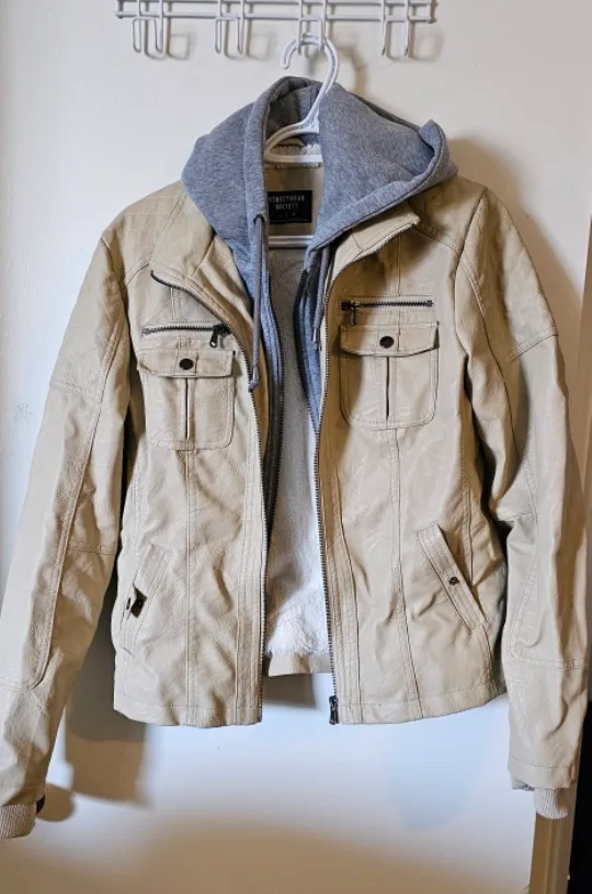 Women's  Beige Leather Jacket - Size Large thumbnail