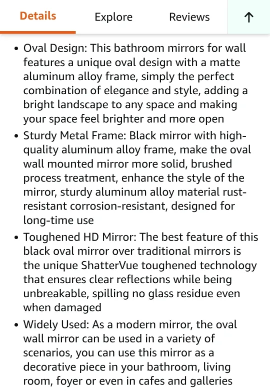 Black Oval Mirror 38"x22" image indicator(6)