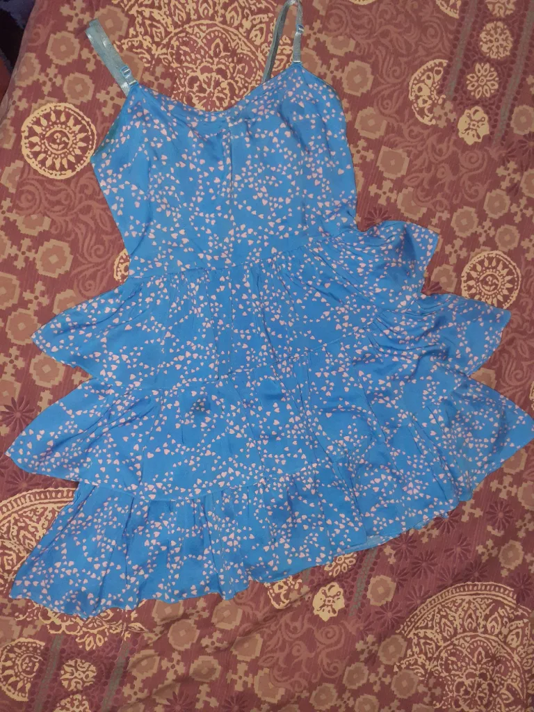 Aritzia 3 tier Blue dress with pink hearts image indicator(4)