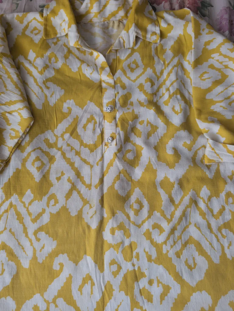 Yellow & White Patterned Tunic Top image indicator(2)
