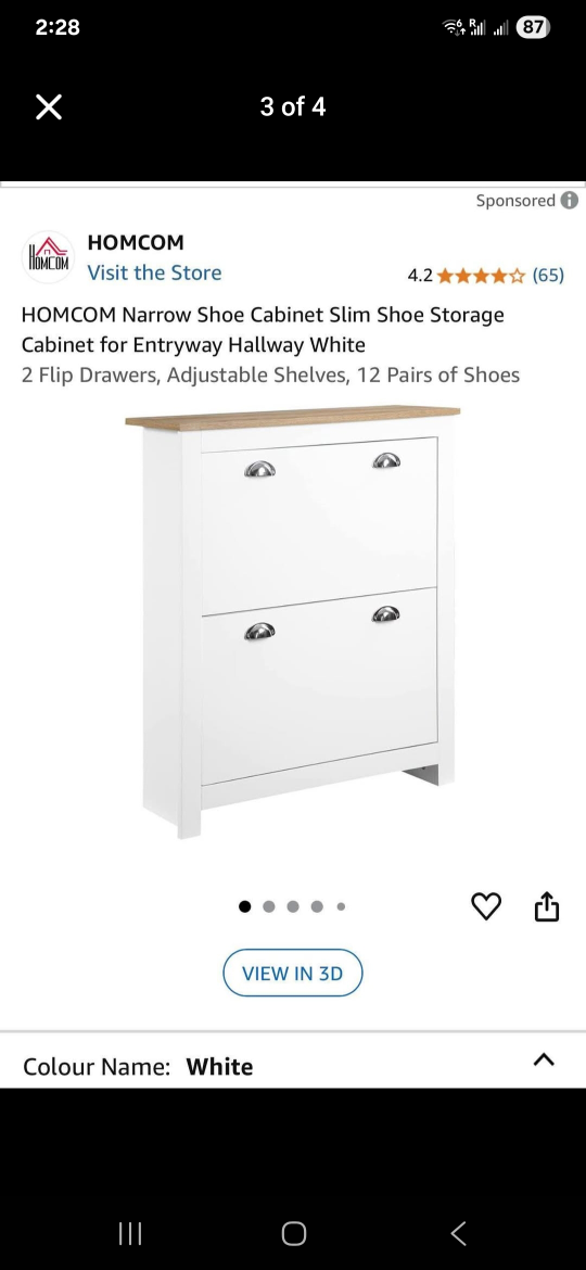 HOMCOM Narrow Shoe Cabinet - White brand new - photo 2