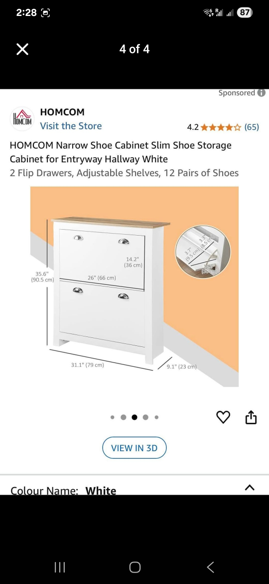 HOMCOM Narrow Shoe Cabinet - White brand new - photo 3