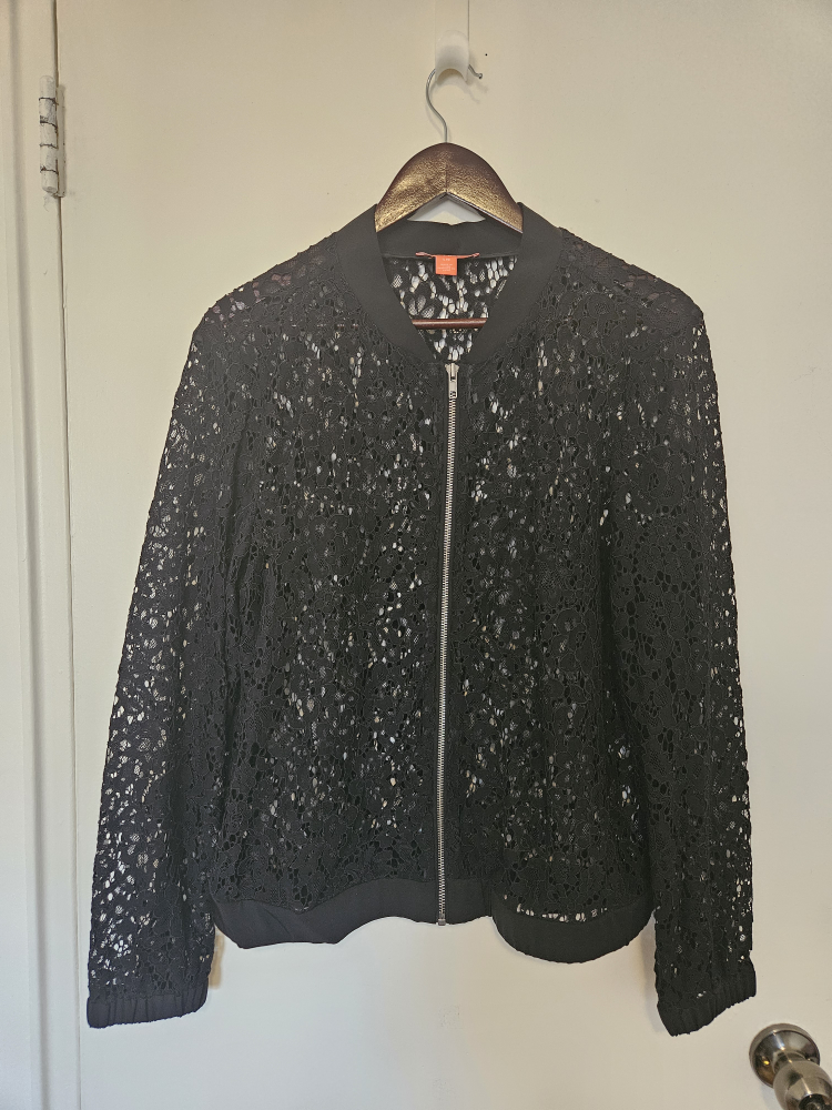 Joe Fresh Black Lace Bomber Jacket - Size L
