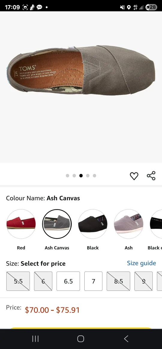 TOMS Grey Canvas Slip-On Shoes 6.5 image indicator(9)