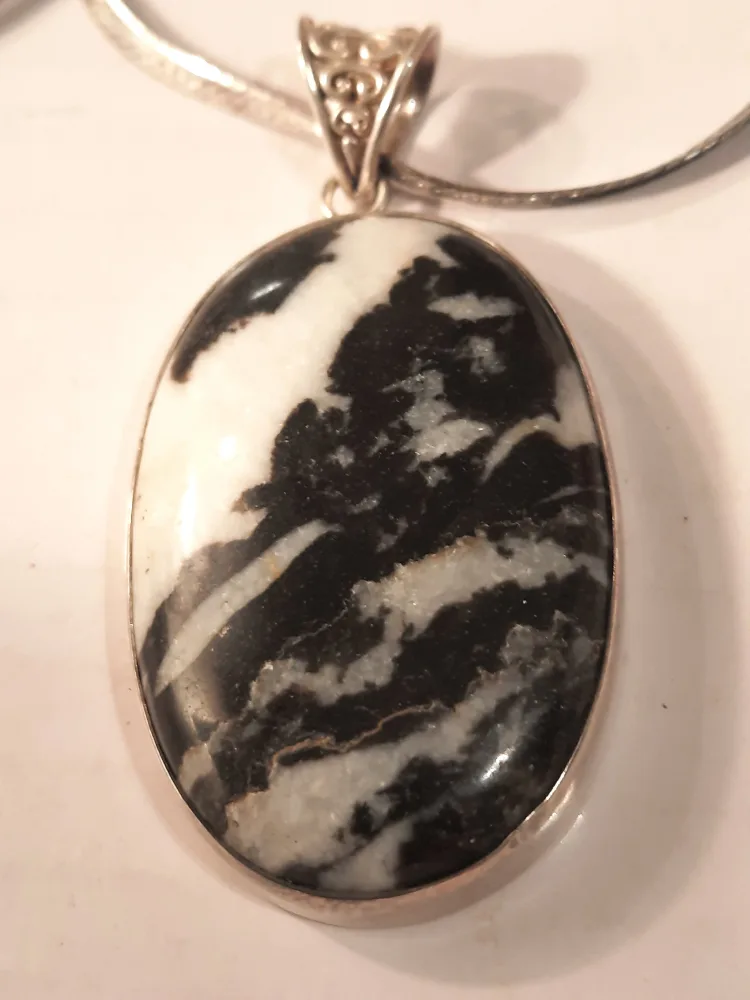 Sterling Silver Necklace with Zebra Stone Pendant image indicator(2)