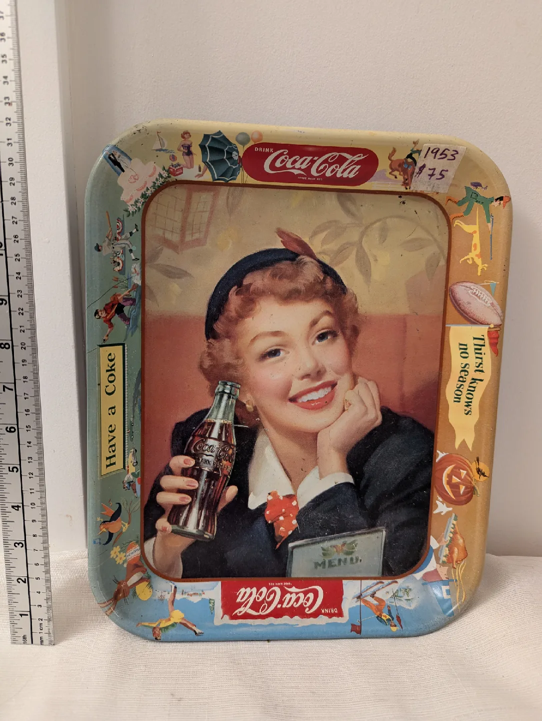 Vintage 1953 Coca-Cola Menu Girl Serving Tray thumbnail