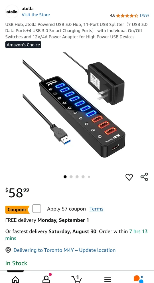Atolla USB 3.0 Hub, 11-Port USB Splitter image indicator(2)