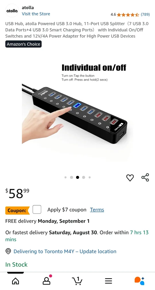 Atolla USB 3.0 Hub, 11-Port USB Splitter image indicator(6)