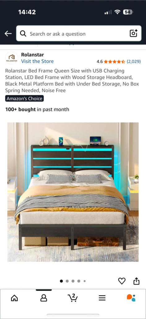 Queen Bed Frame w/ USB & LED