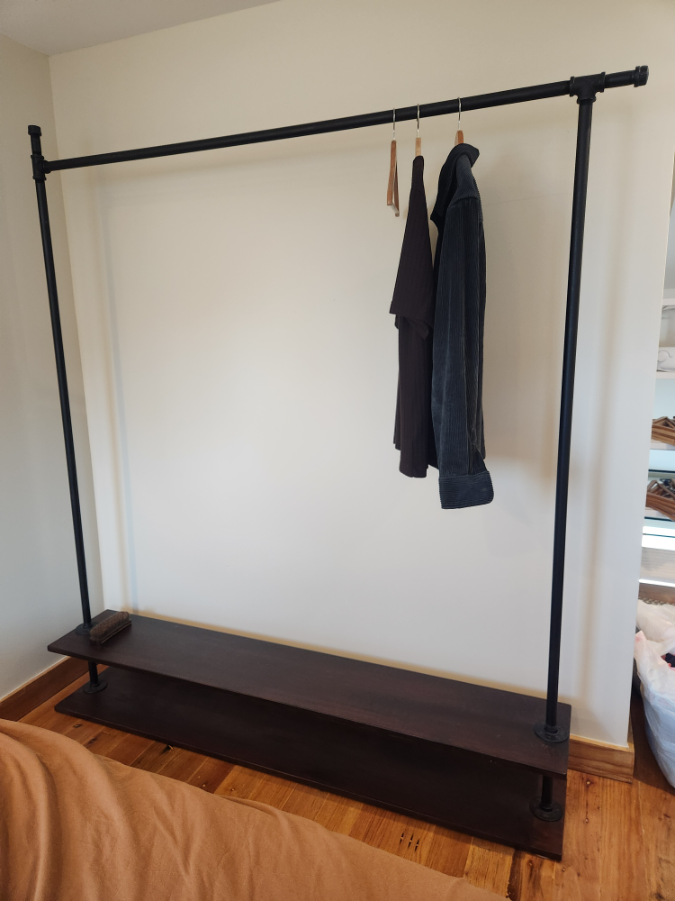 Industrial Pipe Clothing Rack with Wood Shelf