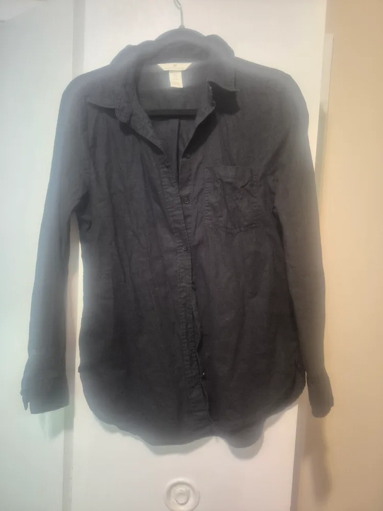 H&M Black Linen Blend Shirt - XS thumbnail