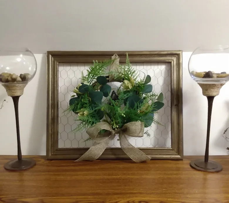 Beautiful Grapevine Floral Wreath with Mesh Frame thumbnail