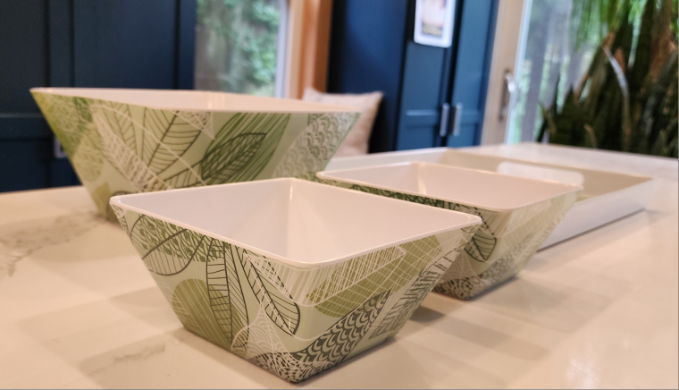 Outdoor Serving Tray & Bowls Set - Leaf Pattern - Acrylic