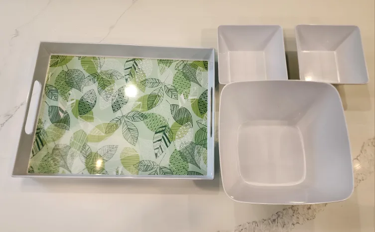 Serving Tray & Bowls Set - Leaf Pattern - Acrylic image indicator(3)