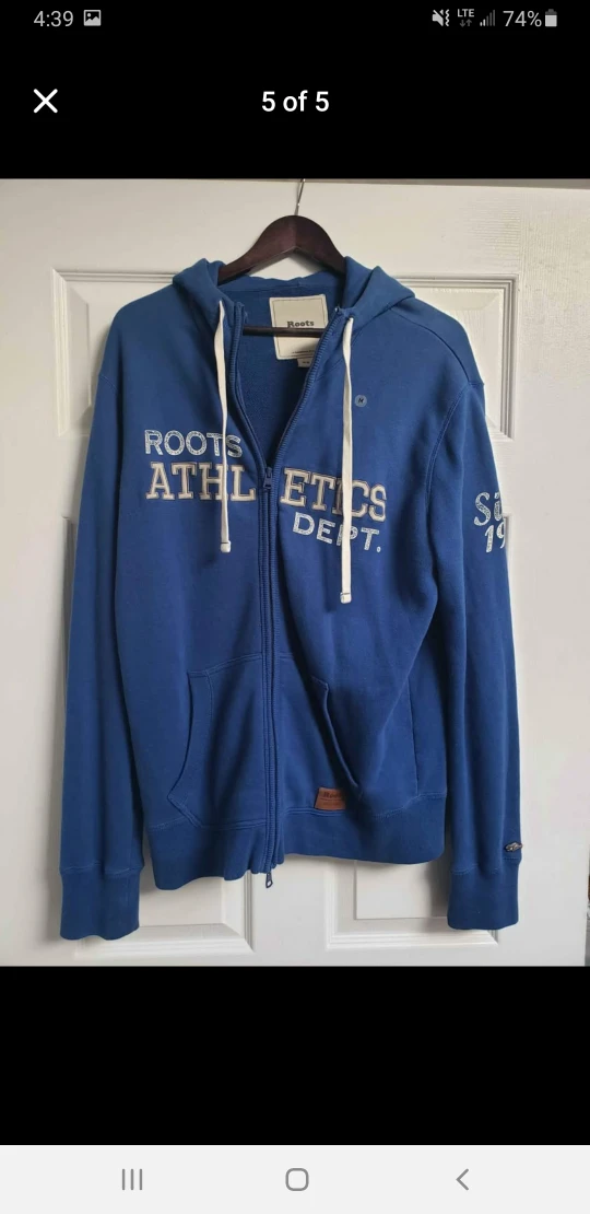 Roots Athletics Dept. Blue Zip-Up Hoodie, M