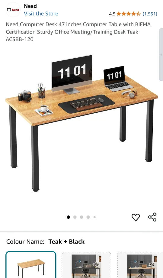 Computer Desk 47 inch - Teak & Black