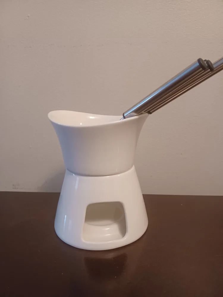 White Ceramic Mini Fondue Set thumbnail