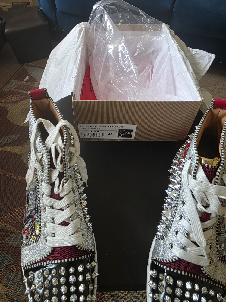 Christian Louboutin Lou Spikes Orlato Flat CLF/Glitter - Size 41
