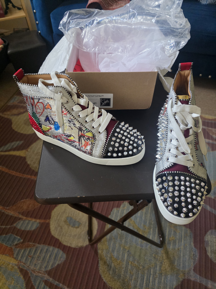 Christian Louboutin Lou Spikes Orlato Flat CLF/Glitter - Size 41 - photo 2