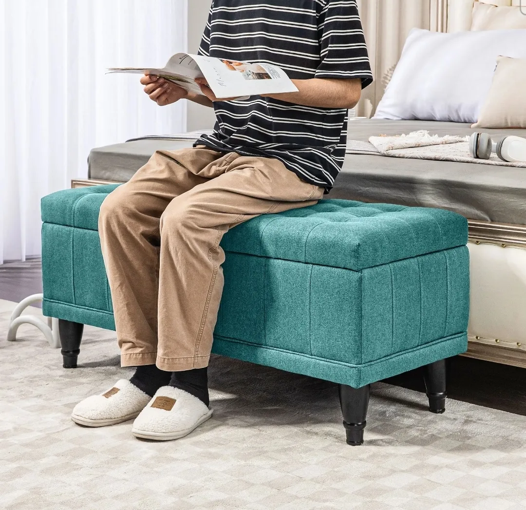 Teal Storage Ottoman Bench - 42 inch image indicator(2)