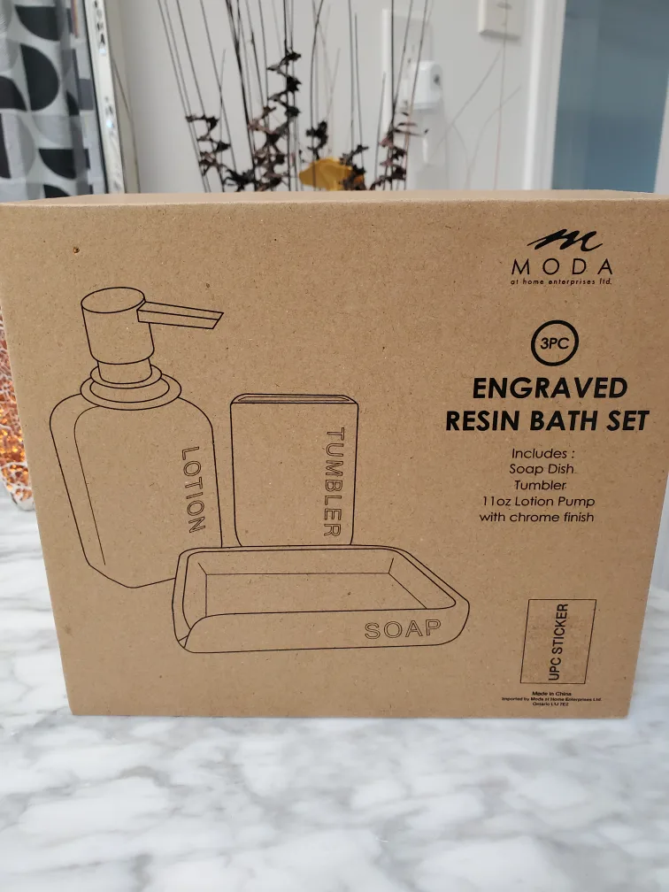 New Moda Home Engraved Resin Bath Set image indicator(3)