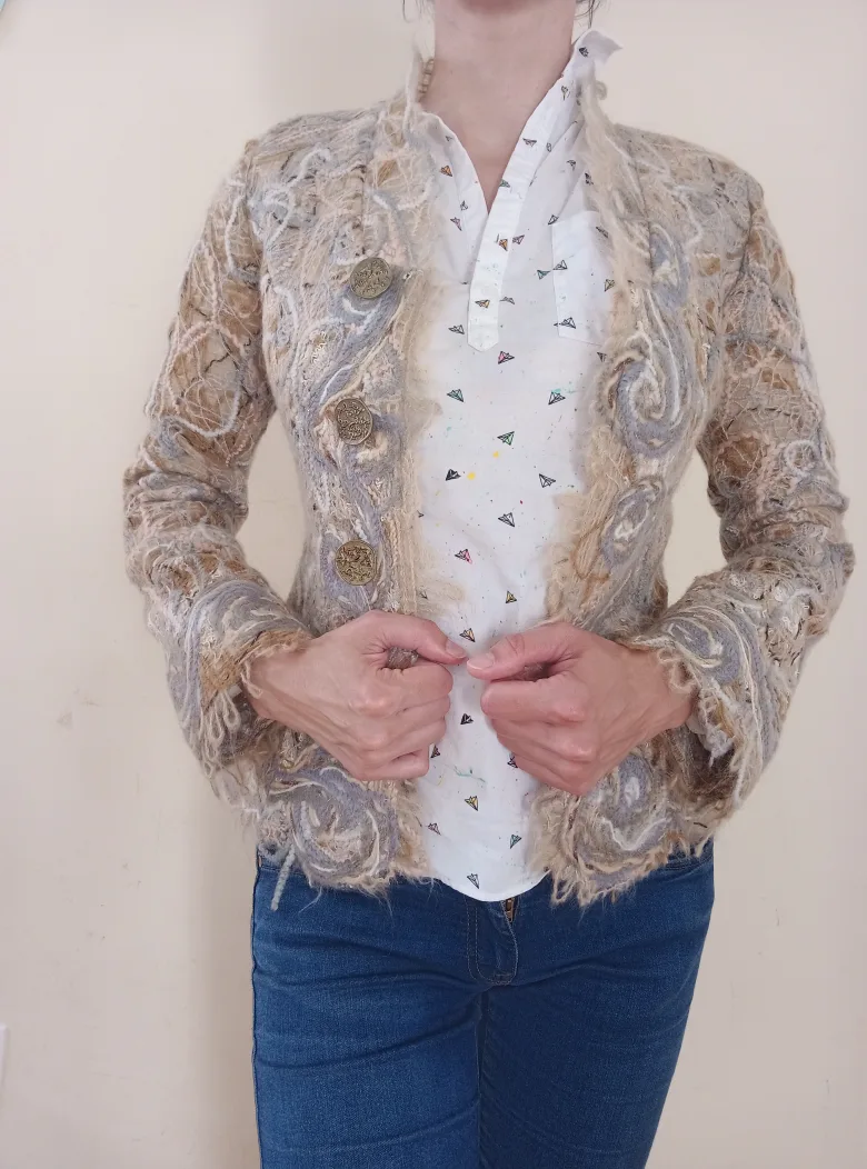 🧶Wet felting 100% wool Jacket - Unique Design, XS size image indicator(10)