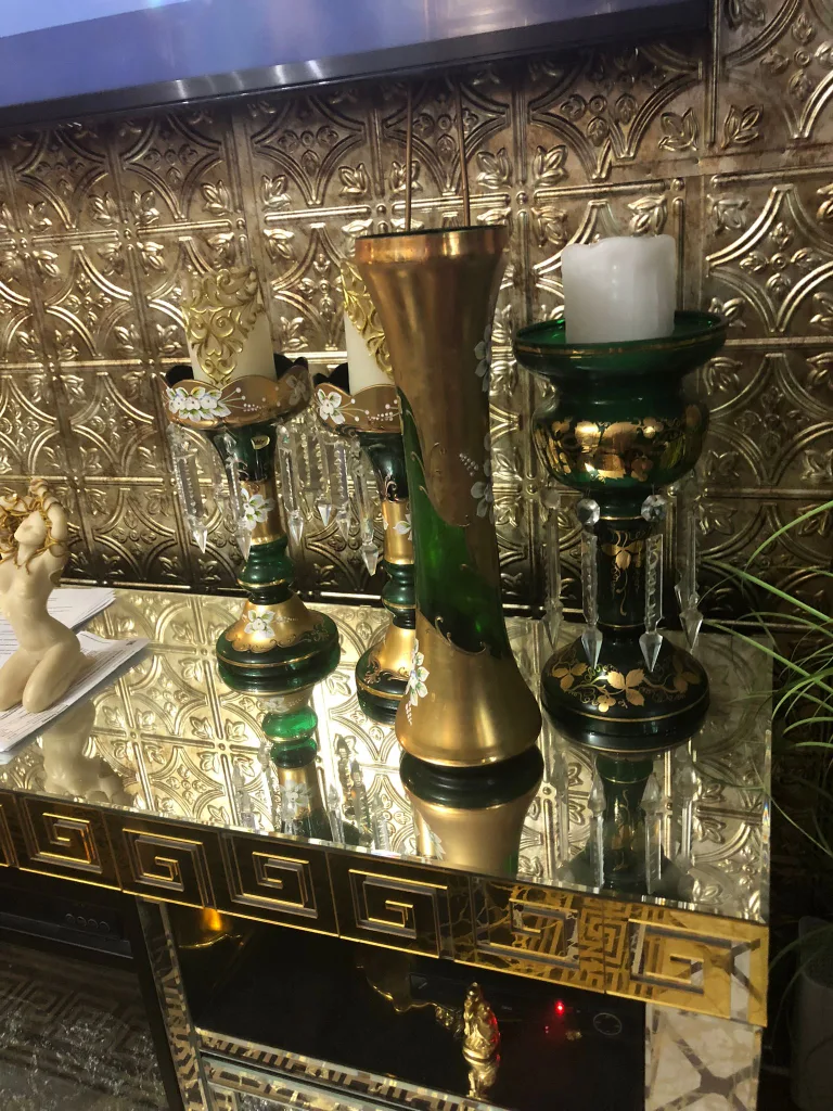 Decorative Green & Gold Vases and Candle Holders thumbnail