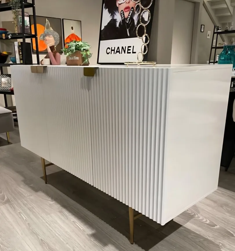White Modern Side Board Cabinet with Gold Accents image indicator(2)