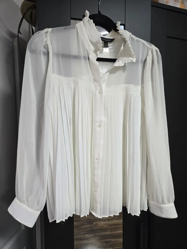 Banana Republic White Pleated Blouse - Size M thumbnail