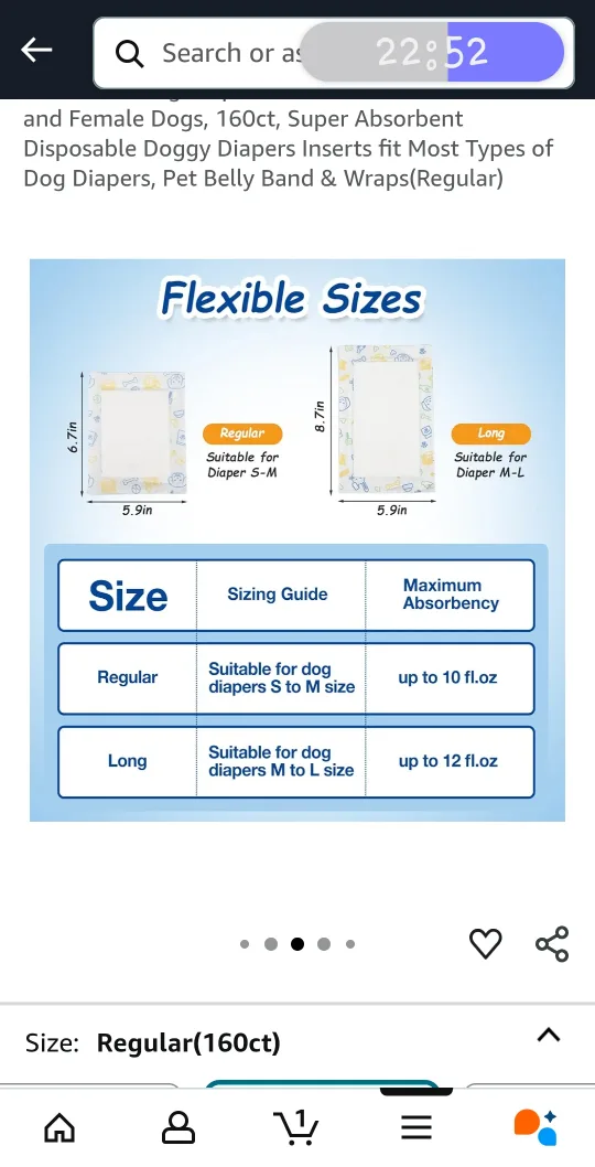 Dog Diaper Liners Disposable Booster Pads Regular 160ct image indicator(4)