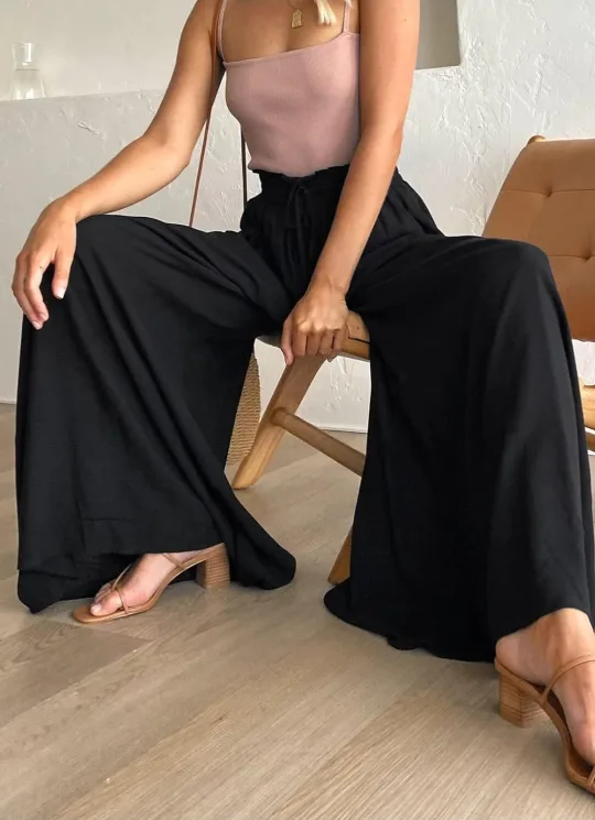 Dokotoo Palazzo Pants, Black, Medium Casual High Waist Wide Leg image indicator(5)