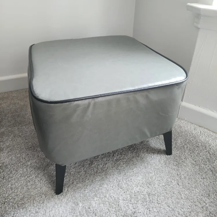 Grey Ottoman Footstool - 15.7 x 11.8 x 12.6 in thumbnail