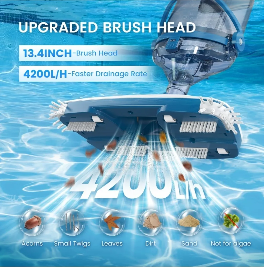 Enhulk Cordless Pool Vacuum 2025 | 13.4” Head, Telescopic Pole image indicator(8)