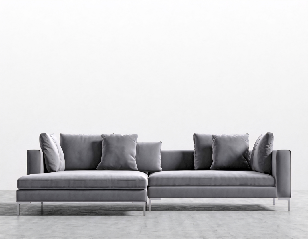Rove Concepts Hugo Sectional Sofa- Velvet Glacier Grey