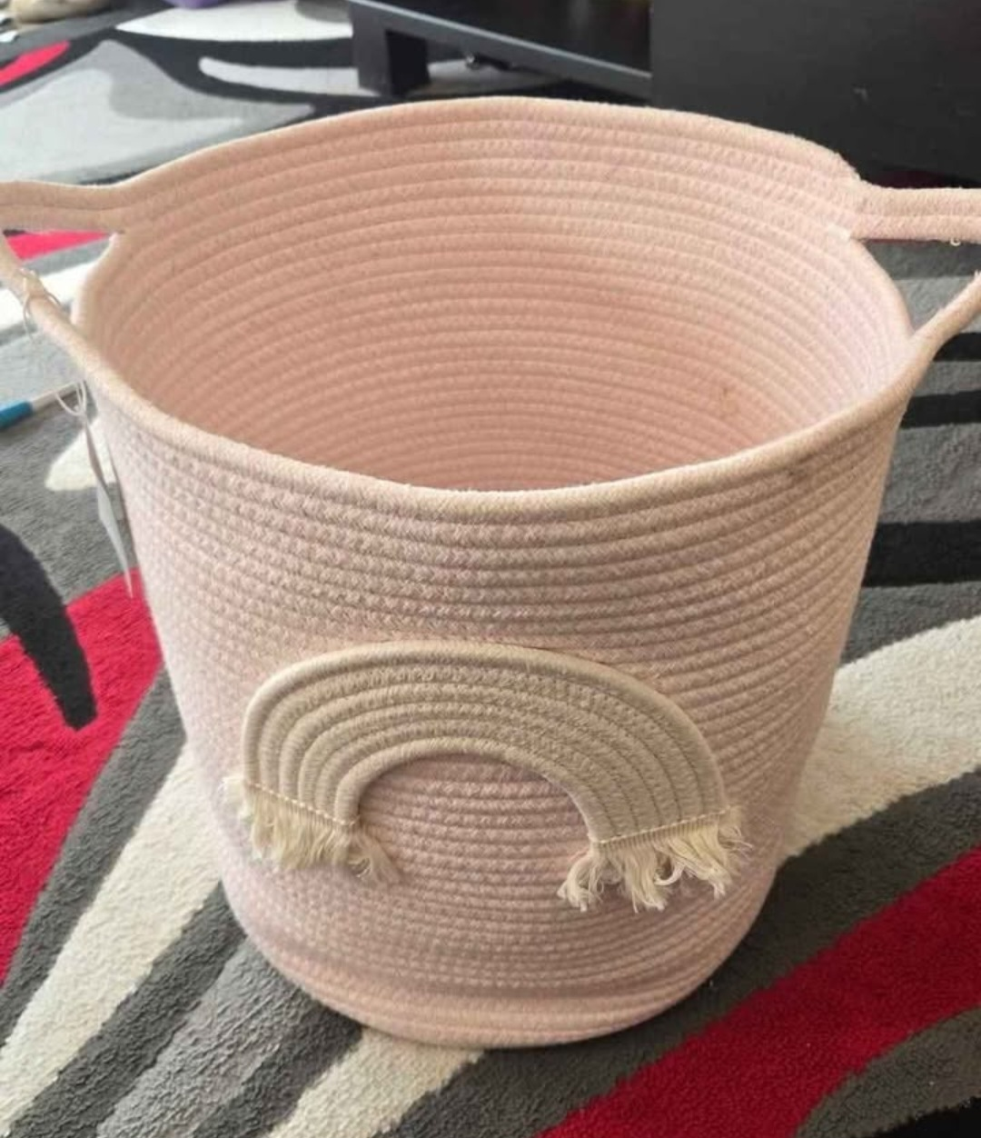 Pink Rope Basket with Rainbow Decor
