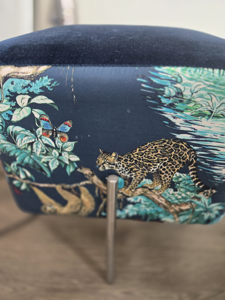 Stylish Navy Blue Animal Print Footstool