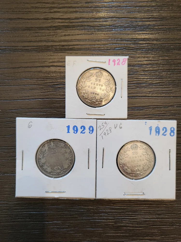 Vintage Canadian 25 Cent Coins (1928 & 1929) image indicator(4)