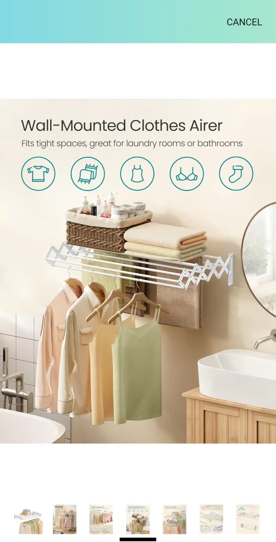 SONGMICS Wall-Mounted Clothes Drying Rack thumbnail
