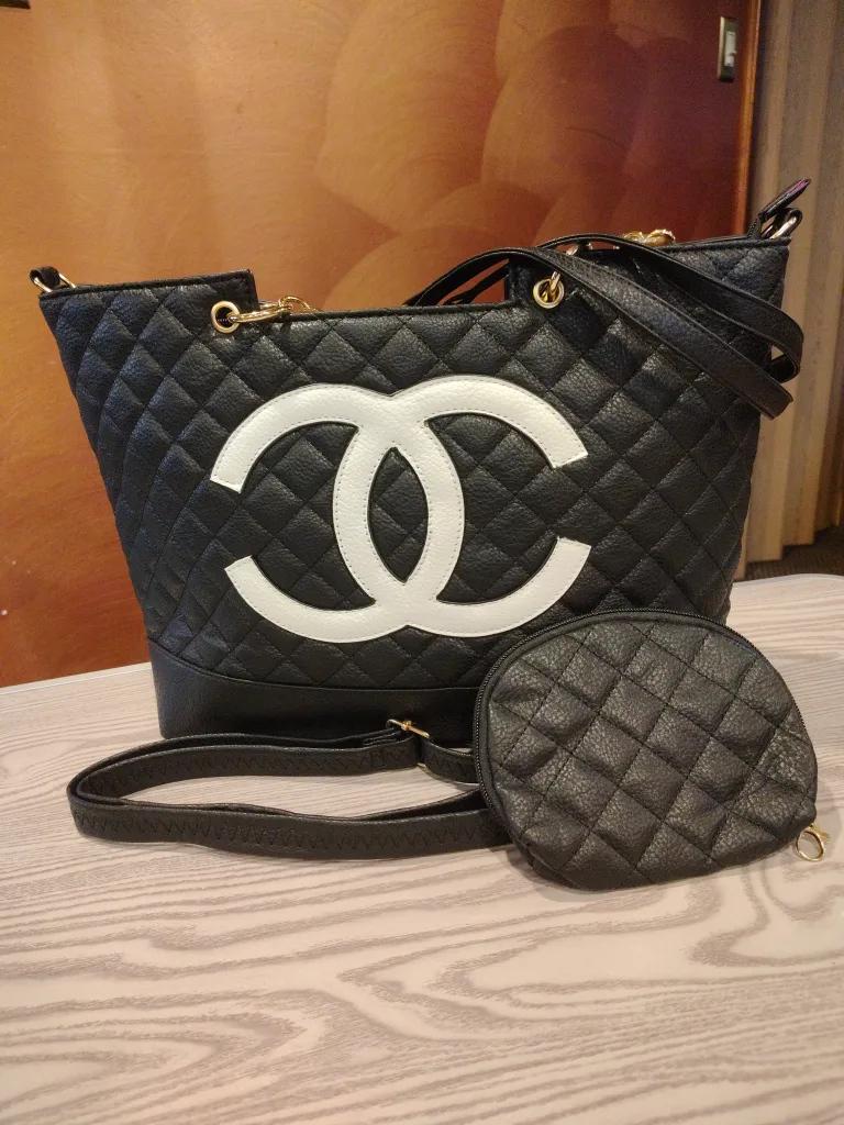 Black Tote Bag with Chain Detail thumbnail