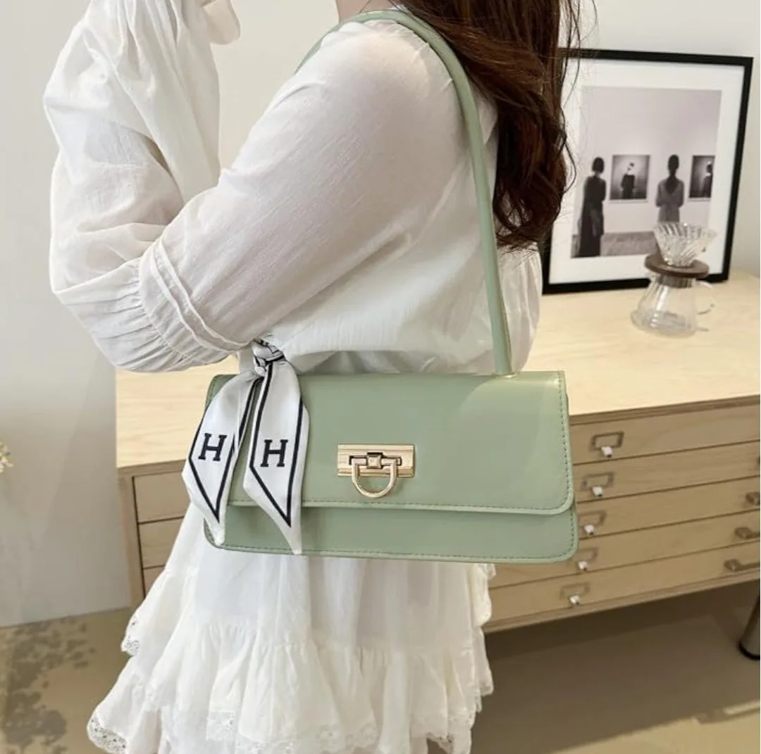 Green Shoulder Bag with Silk Scarf Detail thumbnail