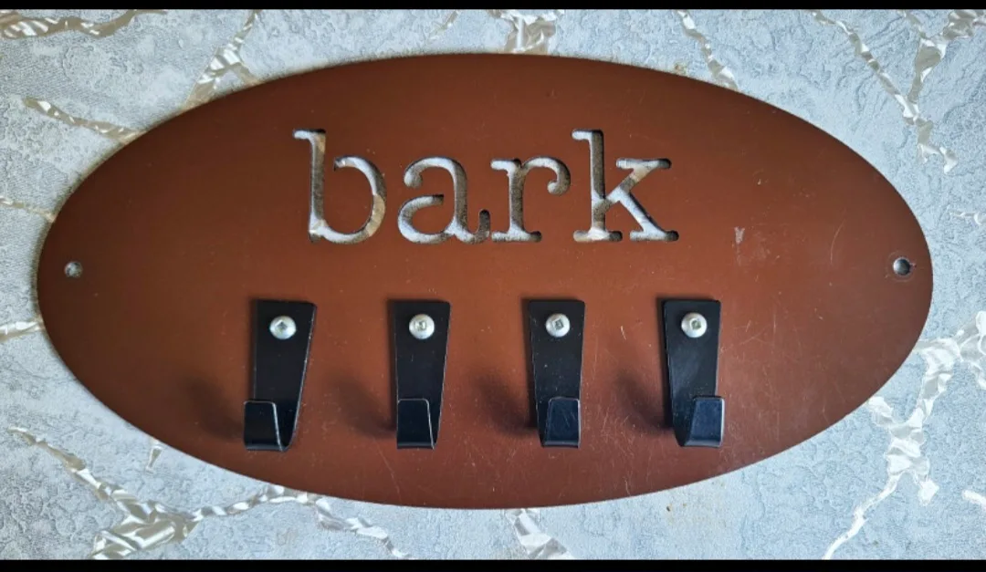Hanging Metal Wall Mount Dog Leash Holder with "Bark" cut Out thumbnail