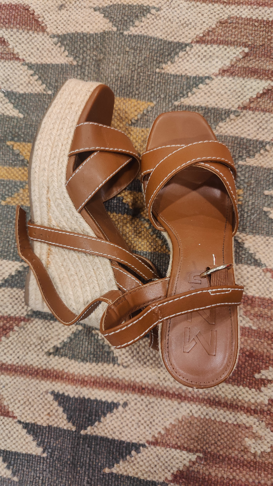 Mango Brown Espadrille Wedge Sandals