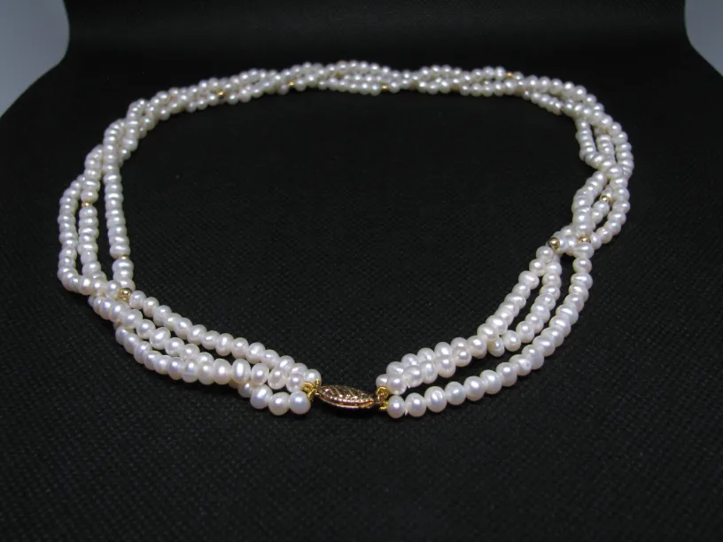 2.2mm 3 Strand Fresh Water Pearl Necklace - 16", 14k Beads, etc.