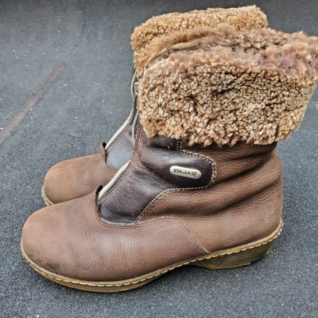 Pajar brown/tan leather sherpa lined ankle boots - size 8 thumbnail