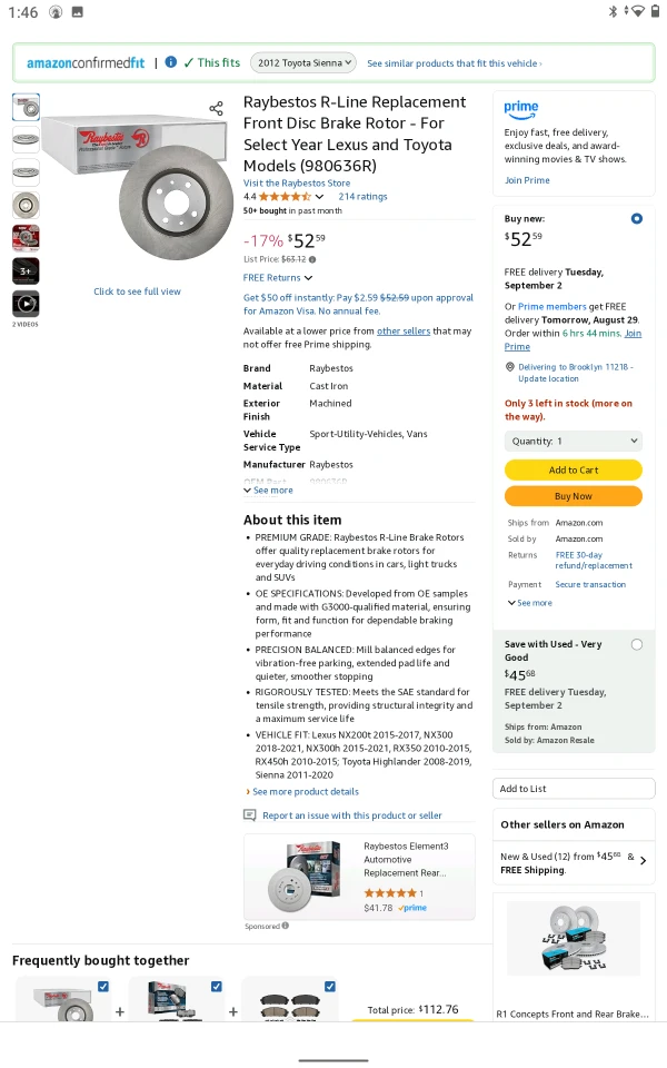 raybestos front  rotors -$80 for the pair.