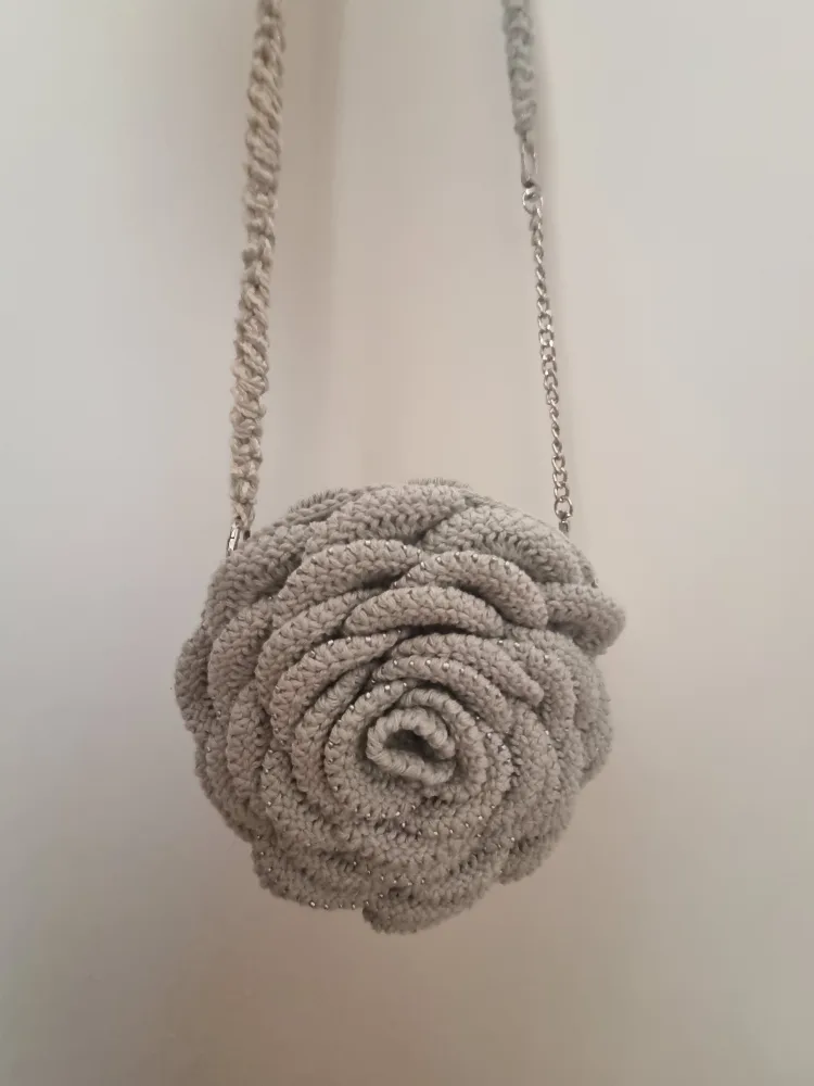 Handmade Crochet Rose Bag - Grey thumbnail