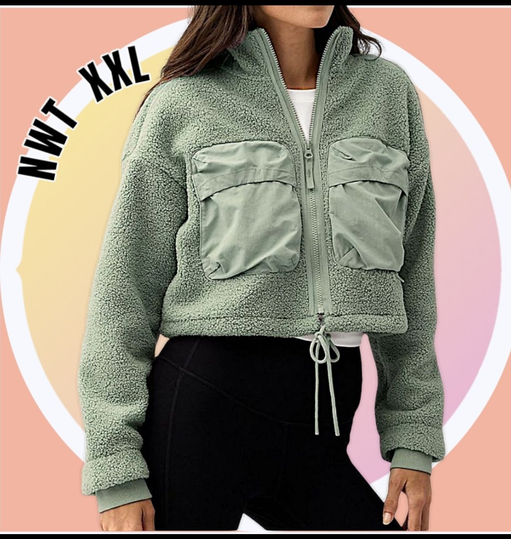 NWT XXL Mix Media Cropped Soft High Pile Jacket w 4 Pockets