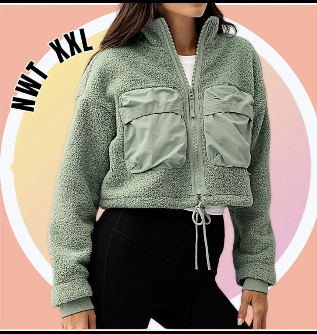 NWT XXL Mix Media Cropped Soft High Pile Jacket w 4 Pockets thumbnail