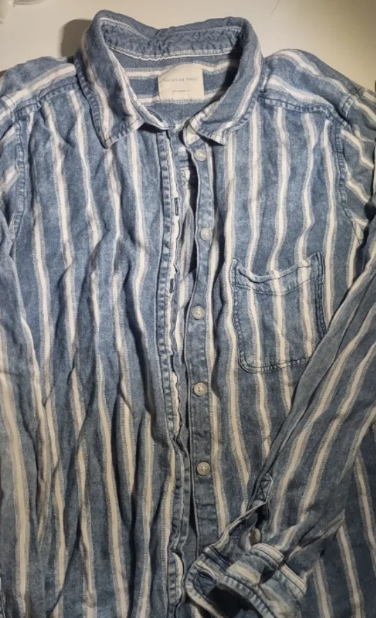 (NEW) American Eagle Boyfriend  Tencel Striped Shirt thumbnail