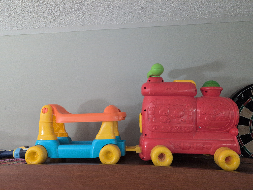VTech train comes with some liittle letter blocks.